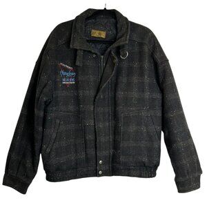 Huey Lewis The News1986 Canadian Tour Jacket By Manic Black Plaid Wool Blend L
